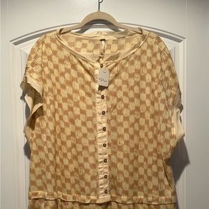 Free People Yellow & Blush Checkered Tunic/ Mini Dress Size M